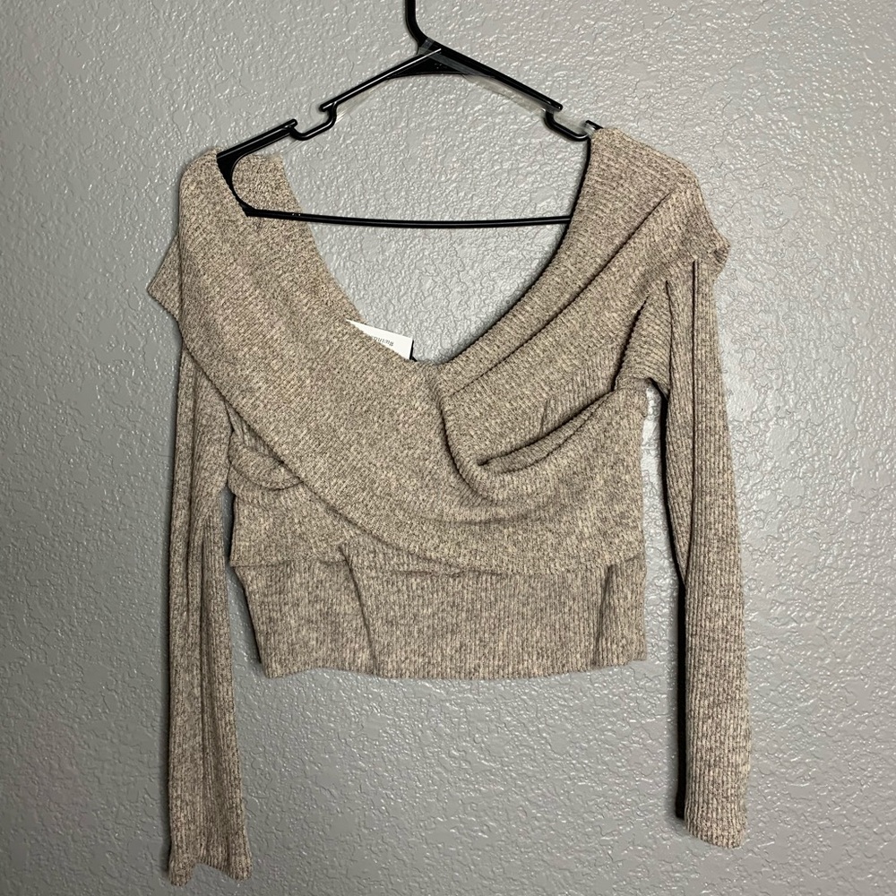 Cropped long sleeve off the shoulder top